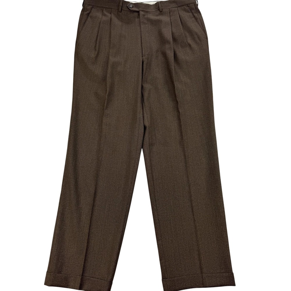 Santorelli Dress Pants Mens 38x33 Brown Wool Pleated Classic Italy Office